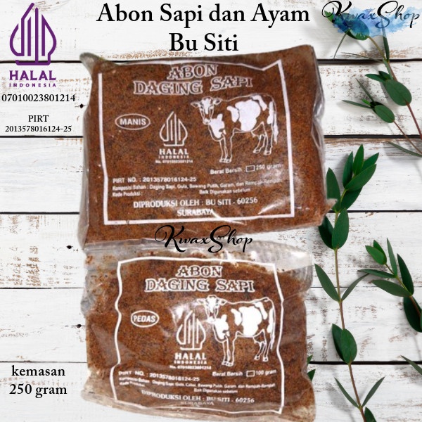 

Abon Sapi Bu Siti Sapi 250 Gram Sentra Abon Patmosusastro Surabaya Sertifikat Halal Indonesia Tanpa