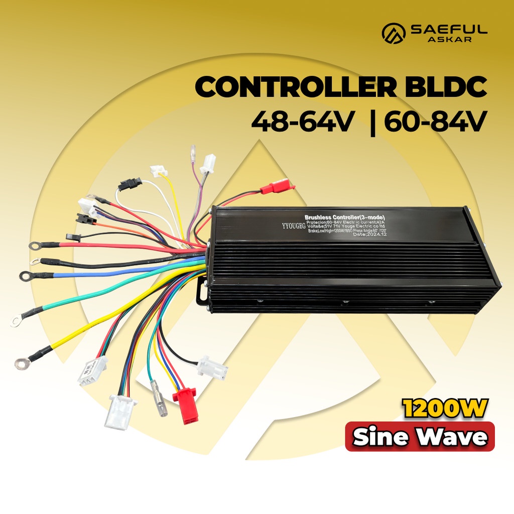 Kontroler PREMIUM Sepeda Listrik Motor Elektrik Kontrol BLDC 36V 48V 60V 64V 72V 84V 1200W Watt