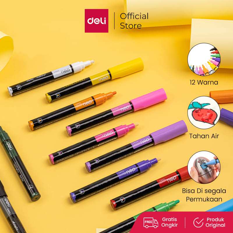 

Deli Acrylic Marker / Spidol Akrilik Papan Tulis / Kaca 12 Warna Anti Air S583
