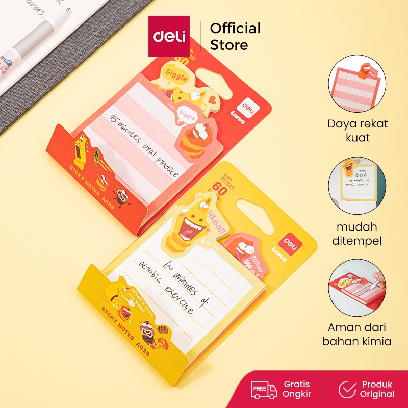 

Deli Larva Sticky Notes / Memo Tempel 76 x 76 mm 60 Lembar 2 Warna Lem Kuat EA039