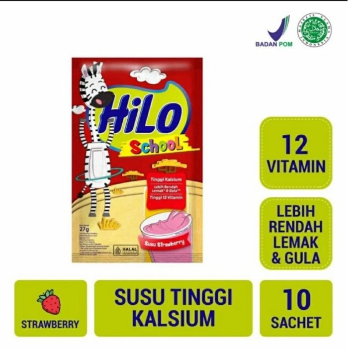 

(BestSeller) HiLo School Vanilla - Strawberry Chocolate Vanilla Renceng 10 Sachet - Cokelat - Vanila