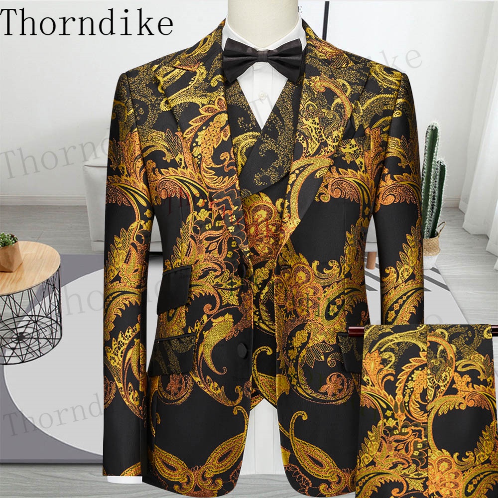 Thorndike Tailor-Made Tuxedo 3 Pieces Blazer Wedding Party Singer Groom Costume Homme Latest Coat