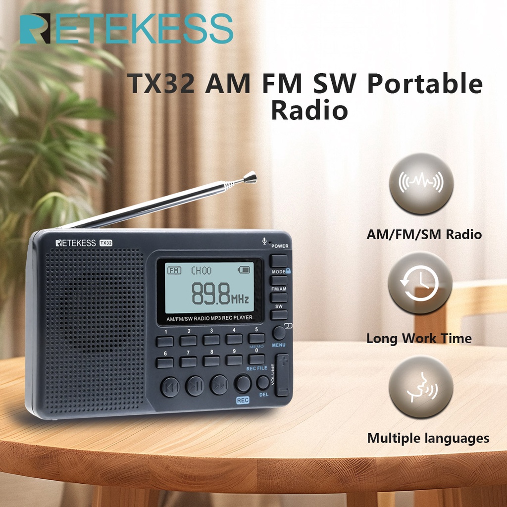 Retekess V115 Radio Fm Am Sw Portable Radios Rechargeable Radio Batteries Multiple Bands Usb
