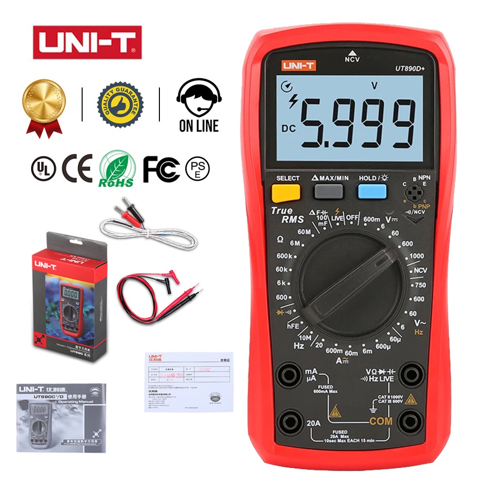 Uni-T Multimeter Ut890C Ut890D Plus Digital 6000 Counts Electrical Multitester Ac Dc Ncv Dmm