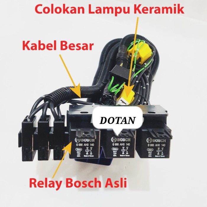 KABEL SET 3 RELAY RILEY 4 LAMPU H4 MOBIL BOSCH