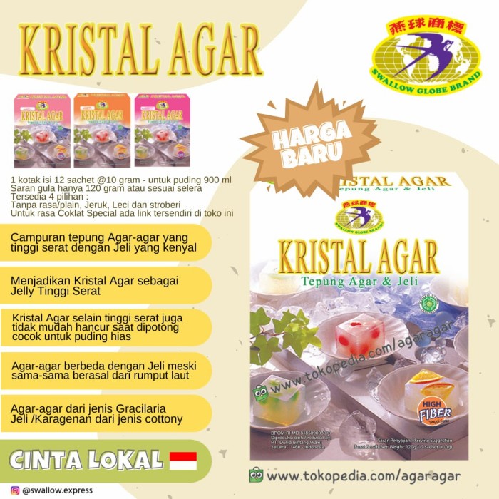 

KRISTAL AGAR JELLY - SWALLOW GLOBE Sekotak isi 12 Sachet