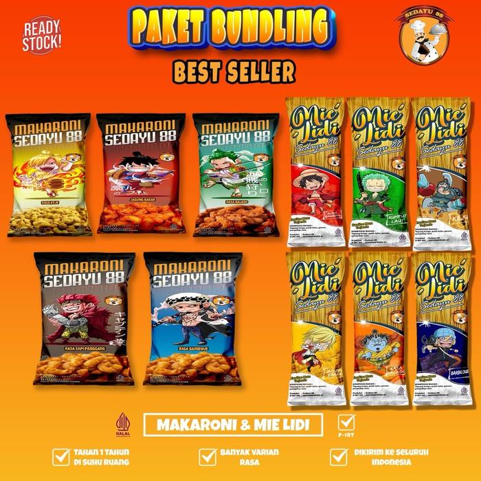 

12.12 PAKET BUNDLING MIE LIDI + MAKARONI ISI 50PCS MIX VARIAN RASA Cemilan