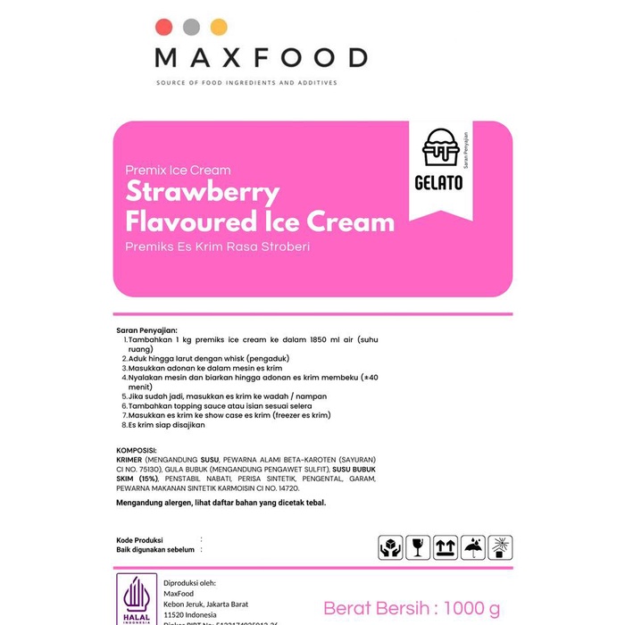 

Sale Terbatas Maxfood - Gelato Powder Strawberry / Bubuk Gelato Rasa Stroberi 1 Kg Aman