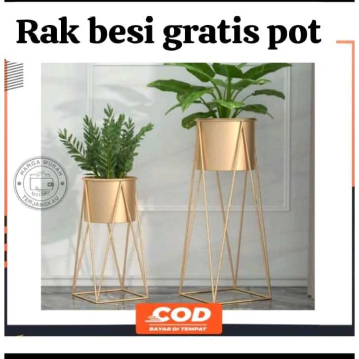 PAKET RAK BESI DAN POT NYA/Pot Bunga Besi/1 Set Isi 2 Standing Pot ALas Persegi/Standing Pot