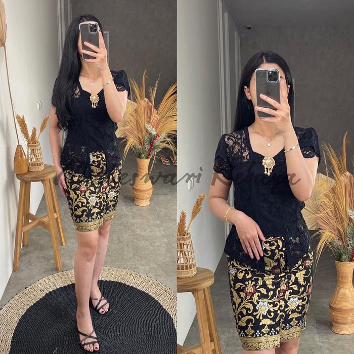 Kebaya Bali Set Brukat Lilit Hitam Rok Pendek Promo