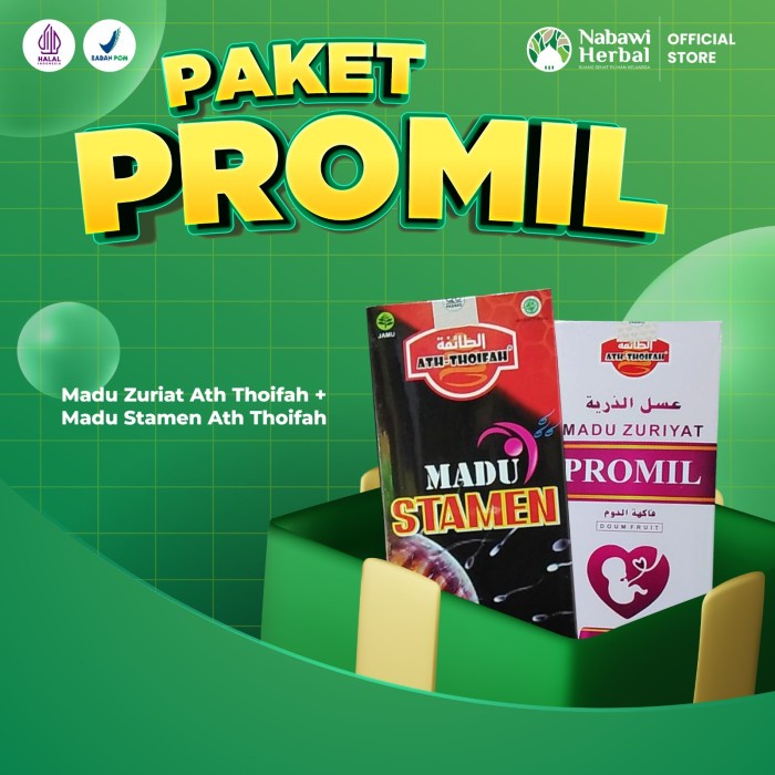 

Promo Terbatas Paket Promil - Madu Zuriyat Ath Thoifah Plus Madu Stamen Pria 350Gr Aman