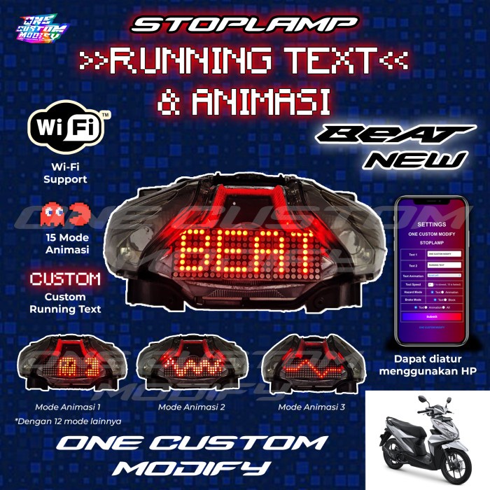 Stoplamp Running Text Animasi Beat New Deluxe Lampu LED Rem Belakang Modifikasi Variasi Motor