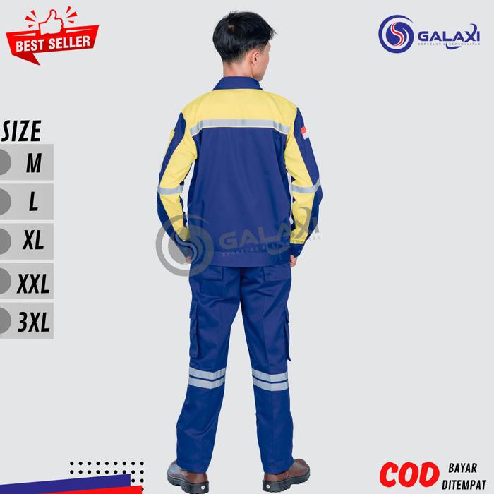 JTTOP" WEARPACK SAFETY ATASAN LENGAN PANJANG WARNA BIRU BENHUR KOMBINASI KUNING