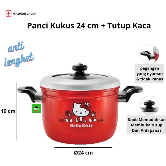 MASPION - PANCI 24 CM KUKUS + TUTUP KACA HELLO KITTY SERBAGUNA