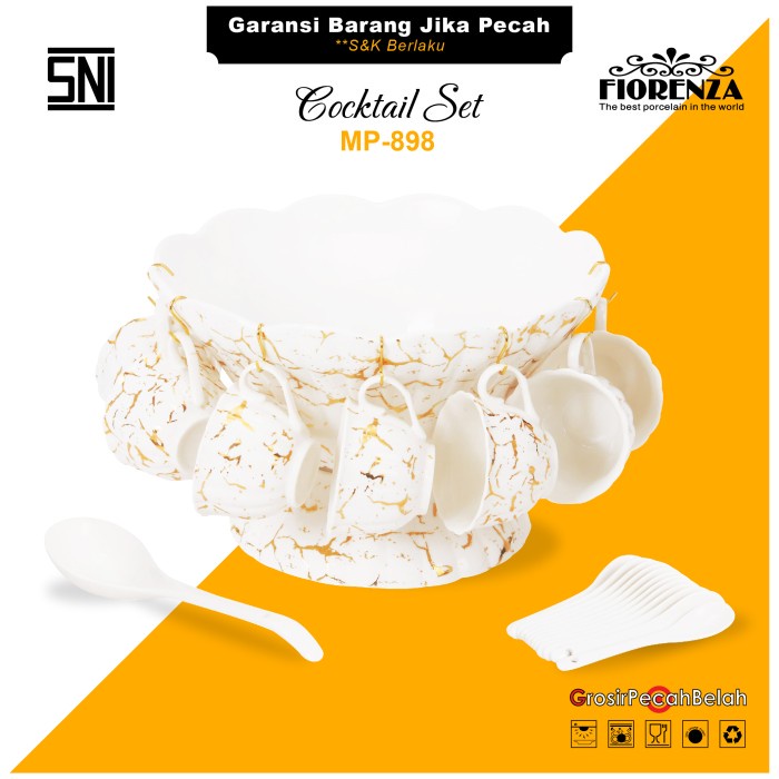 Gelas Mangkok Cocktail Set Wadah Es Buah Keramik Motif Marbel Fiorenza 898