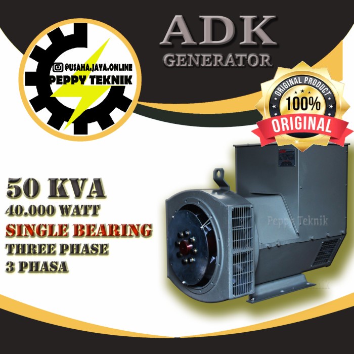 ADK Generator 50 KVA /40.000 Watt / Single Bearing / Dinamo Genset