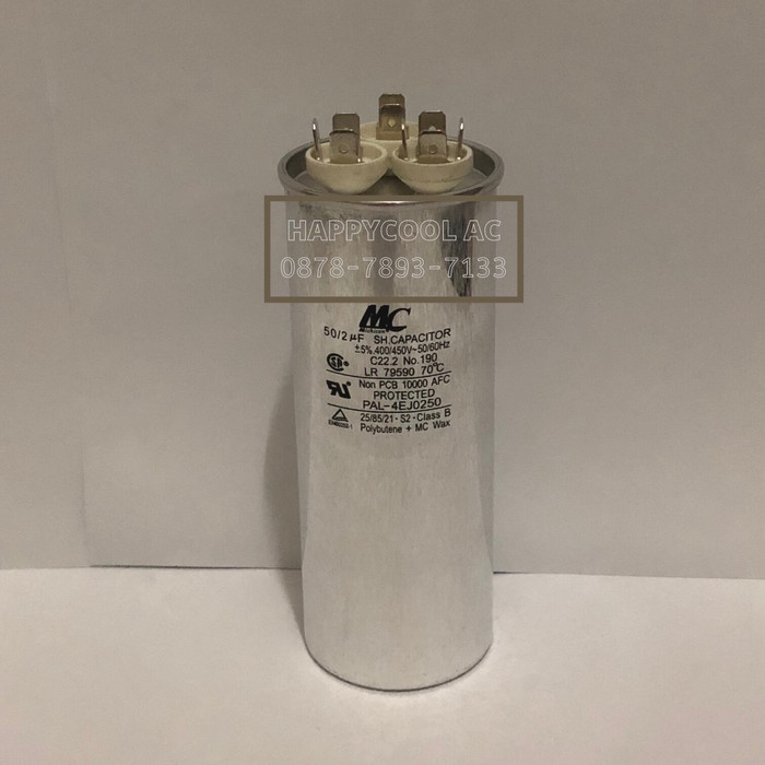 Kapasitor 50/2 uF Merk MC 3 kaki Capacitor AC 50/2 mikro
