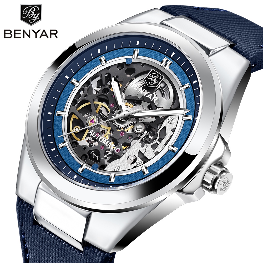 Benyar New Skeleton Automatic Mechanical Wristwatch Fashion Classic Watch Alloy Daily Waterproof