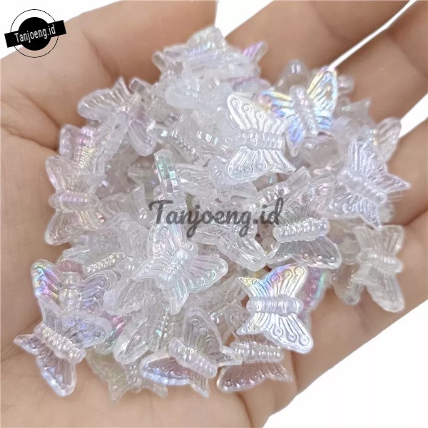 

BIG SALE (35 Pcs) Manik Kupu Kupu Akrilik Manik Transparan Bening Warna Ab