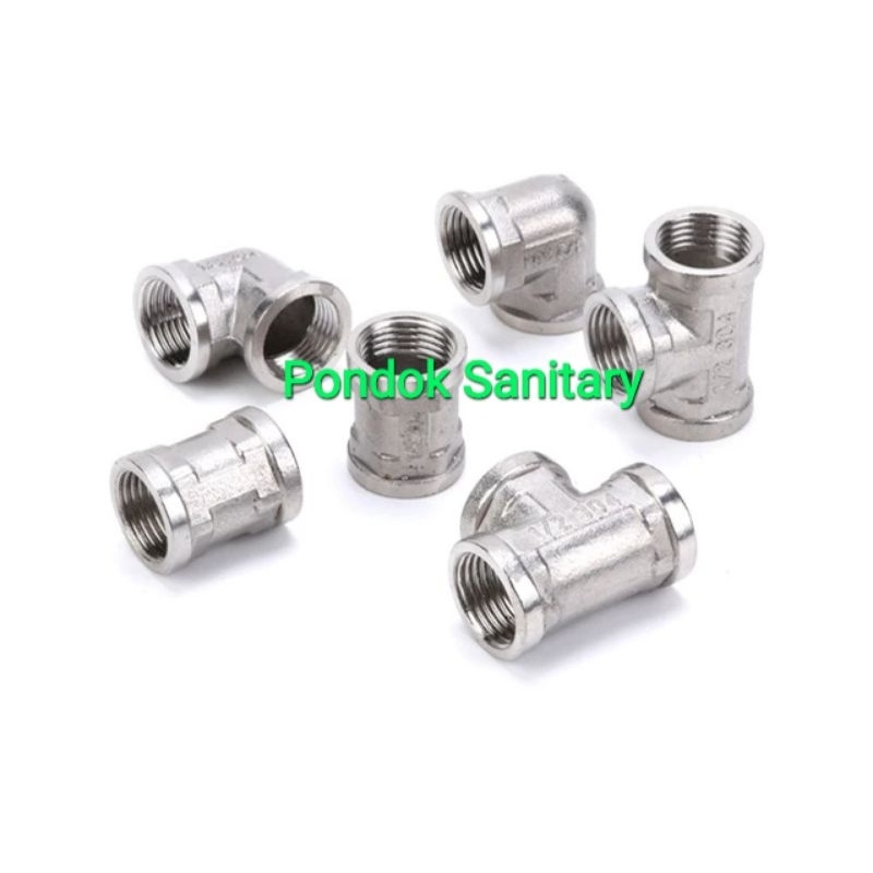 Sock elbow T drat dalam 1/2 inch Sok Tee Knee sambungan kran pipa pralon