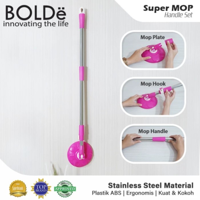 BOLDE : SUPER MOP HANDLE SET / GAGANG TONGKAT KEPALA PEL SPIN MOP