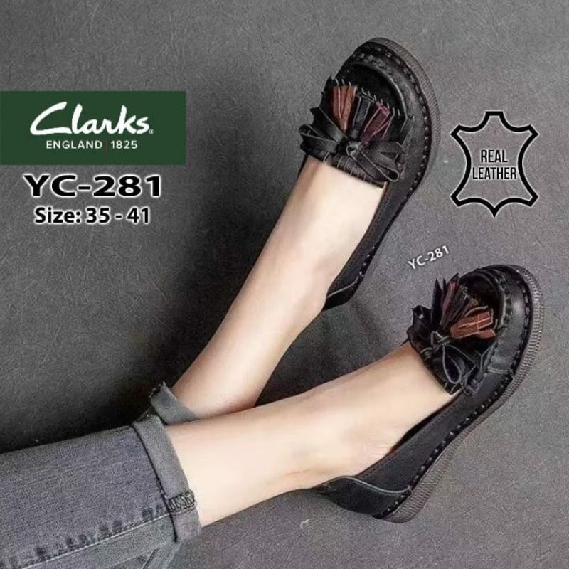 Tahan Lama Clarks Yc-281 Loafer Leather / Sepatu Clarks Wanita / Clarks Flat Pita