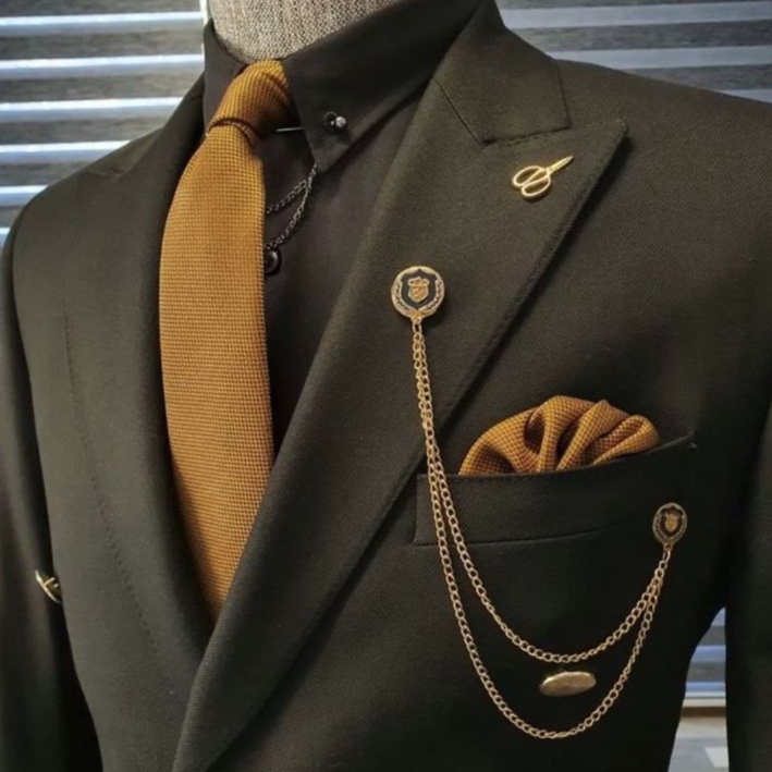 UM1 KIAMA - Lapel Bros Jas Wedding Vintage Crown - Aksesoris Jas Blazer - Jas Sword Chain - Silver