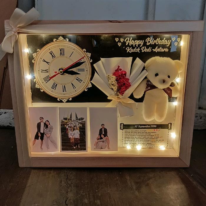 frame 3D bingkai foto jam kado ulang tahun / anniversary/ wedding