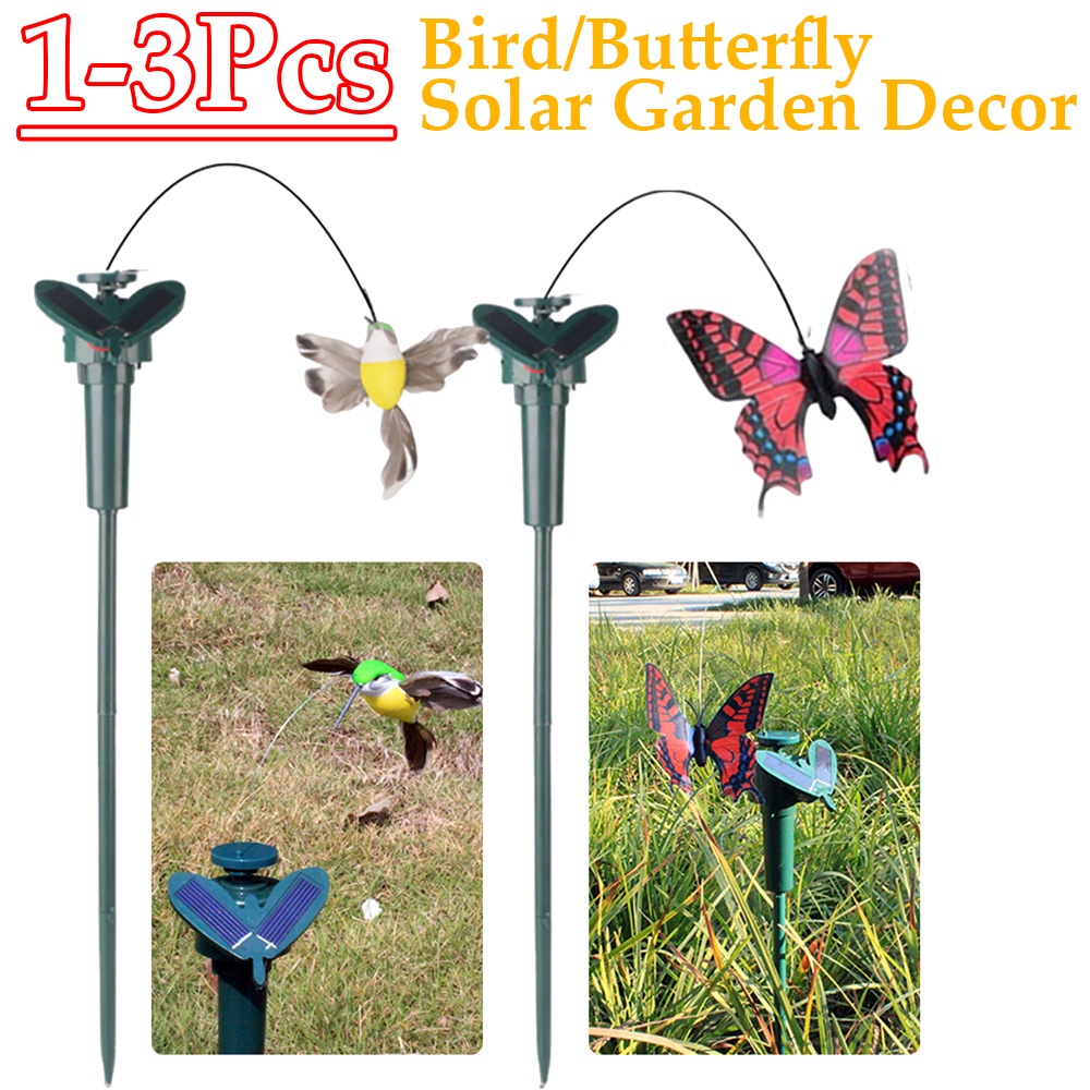 Solar Powered Flying Wobble Butterfly Bird Garden Stake Fluttering Butterfly Ornament Solar Flying B