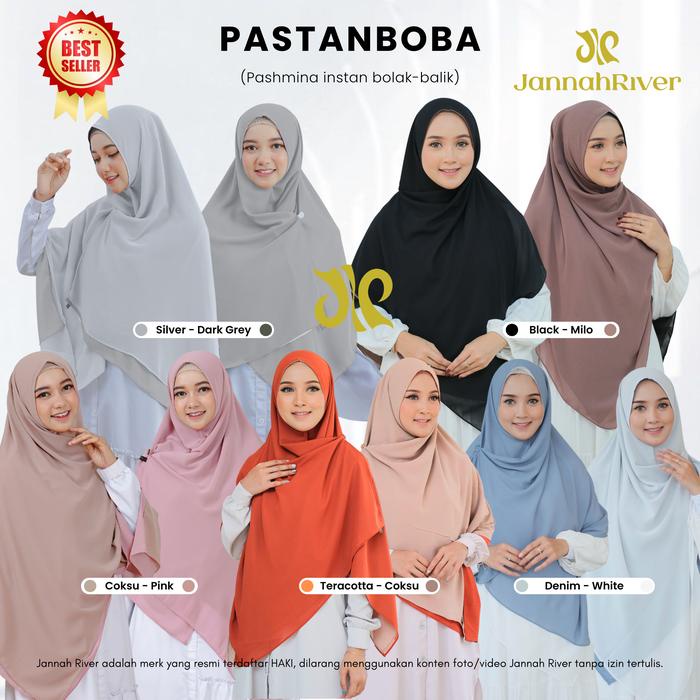 New Jannah River - Pastanboba Pashmina Instan Bolak-Balik Kerudung 2 Warna Ceruty Babydoll Premium