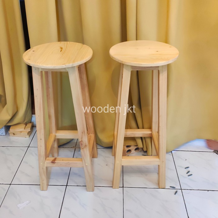 kursi cafe minimalis / kursi stool jati Belanda / kursi bar kayu bulat