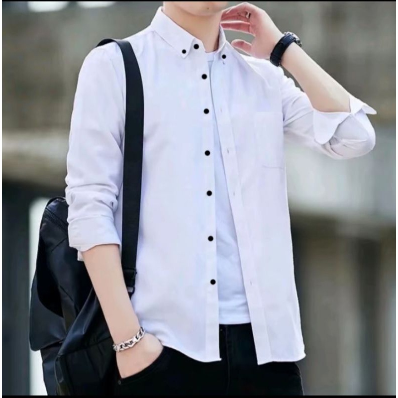 PROMO / Kemeja polos lengan panjang SLIMFIT formal pria dewasa elegan Hem Distro motif bisa bayar