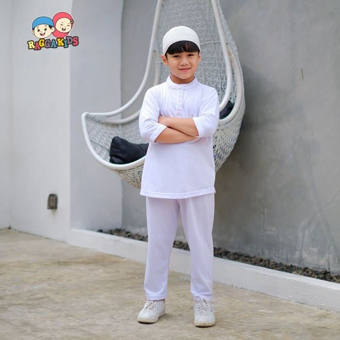 kaos kurta putih anak laki-laki raggakids set baju muslim Koko 2-10th