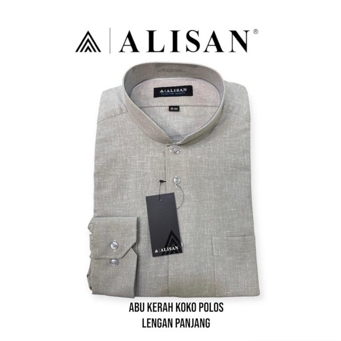 Kemeja Alisan Lengan Panjang Koko Polos Abu Muda Reguler Fit
