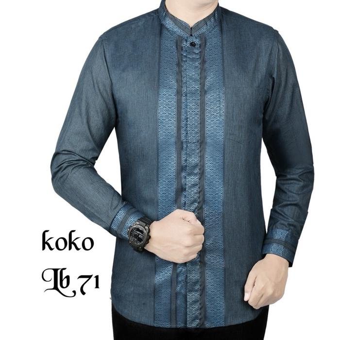 kemeja baju koko pria dewasa bahan premium kattun pola slimfit ukuran m l xl xxl