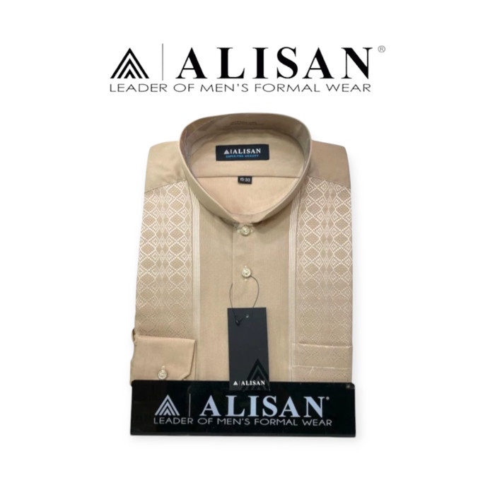 Kemeja Alisan Koko Bordir Coklat Muda Lengan Panjang