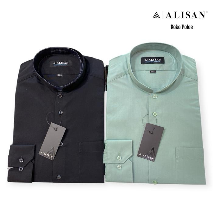 Koko Alisan Polos Lengan Panjang Reguler Pria Formal Katun
