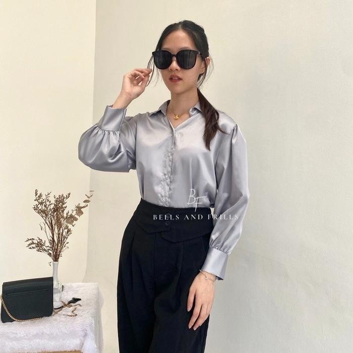 B&F - PEVITA Blouse / Puffy Top Satin Crop Casual 0429