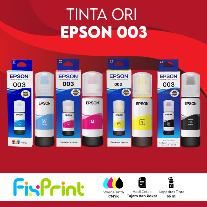 Ready Tinta Printer Epson Original 003 664 001 774 005 008 673 057 Black Color Hitam Warna Ori
