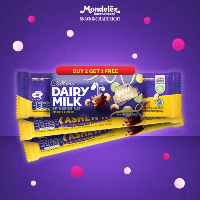 

BARANG TERLARIS Cadbury Cokelat Dairy Milk 62 gr [Buy 2 Get 1] - 5 Packs