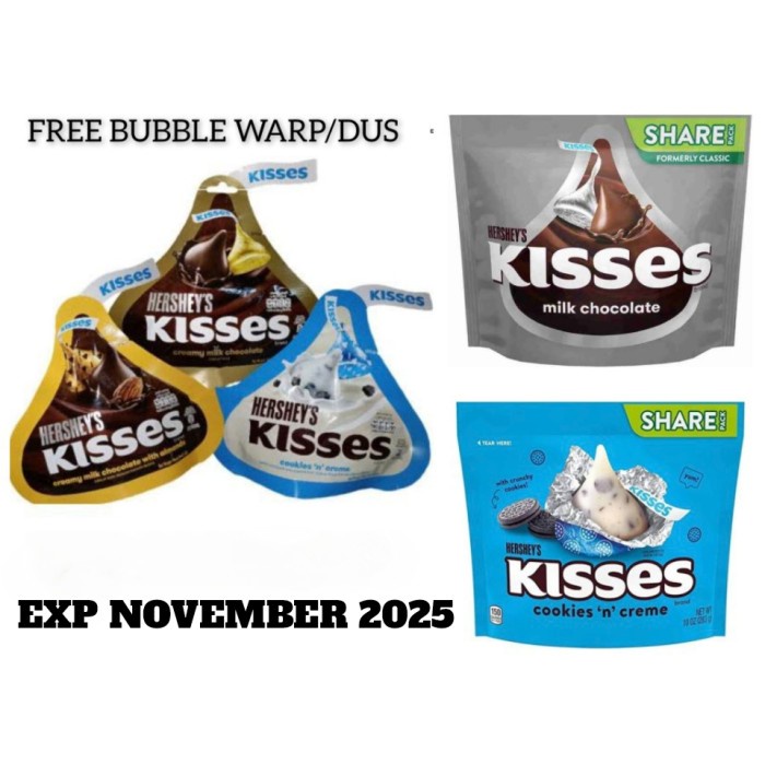 

BARANG TERLARIS Hershey chocolate kisses milk / almond / cookies n cream 146g