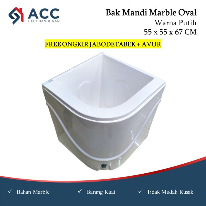 New- Bak Air Marble Putih 55 / Bak Air Sudut / Bak Air Kamar Mandi Putih