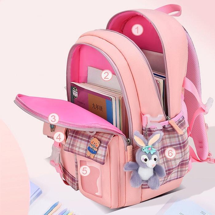 PREMIUM Tas sekolah SMP ala korea kotak kotak Tas sekolah anak perempuan kapasitas besar Fashion