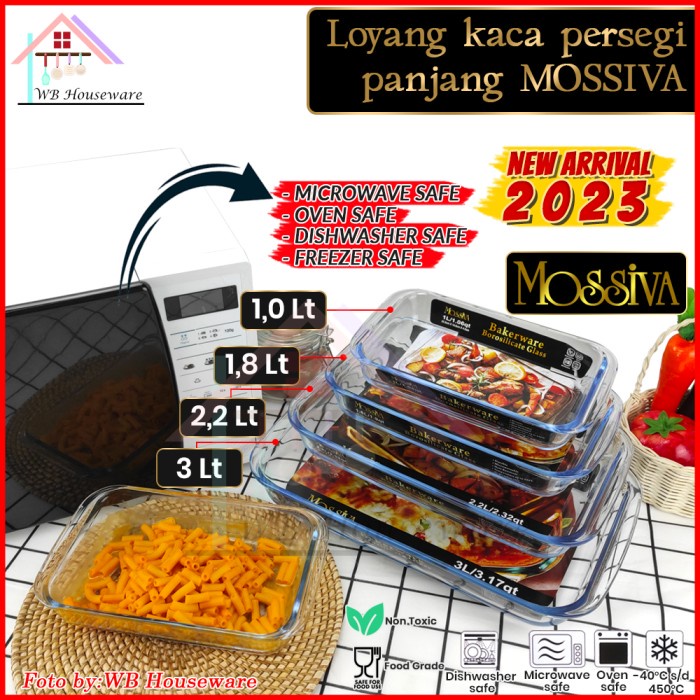 PREMIUM MOSSIVA Loyang kaca segi tahan panas / wadah prasmanan / baking tray
