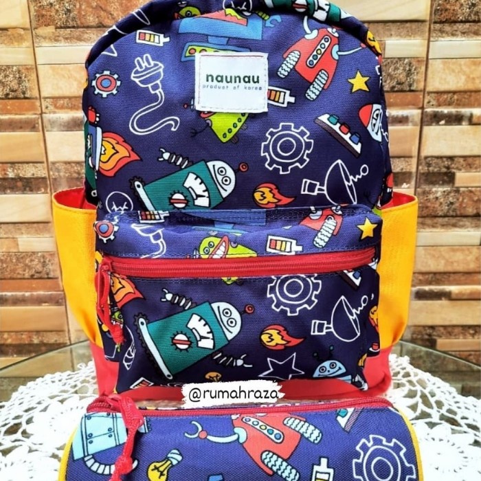 PREMIUM Tas Naunau Robot Biru Kuning - Tas Ransel Anak
