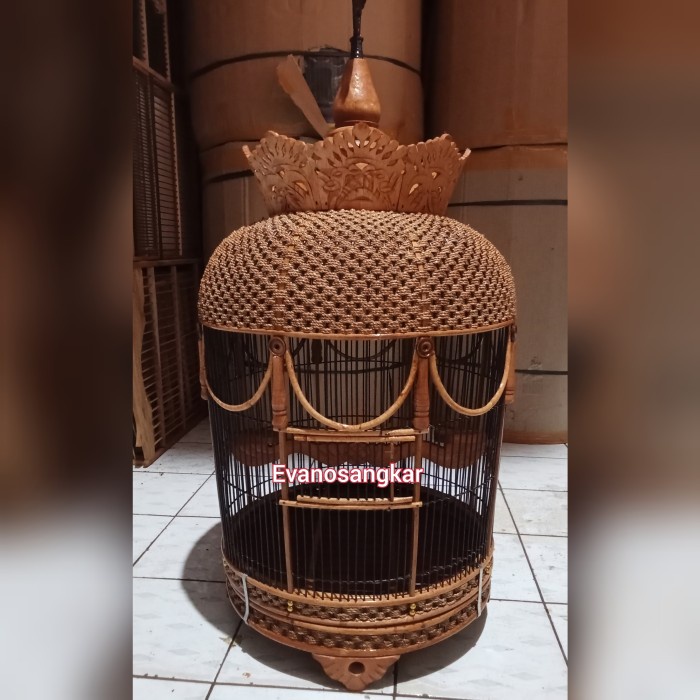 PREMIUM Sangkar burung perkutut rotan mahkota vernis melamin