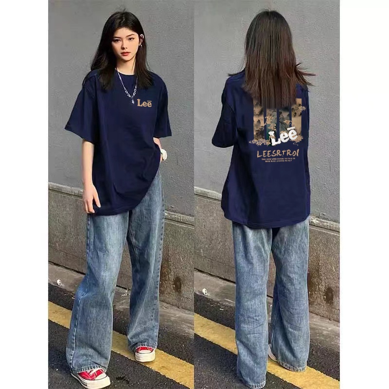 NEW DEALS Forteid Biru laut T-shirt Lengan Pendek Baju Kaos Oversize Wanita Baju kaus wanita korea