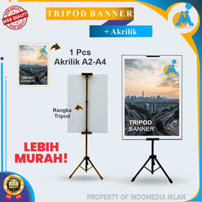 TRIPOD STAND / TRIPOD BANNER 2 SISI / TRIPOD DISPLAY AKRILIK - +Akrilik A3