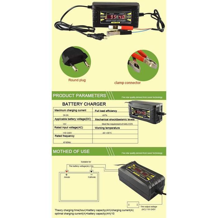 Hemat Charger Aki Motor Mobil 12V/6A Cas Accu Upto 100Ah Smart Otomatis