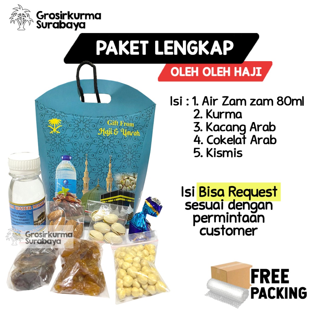 

FLASH SALE NEW PAKET OLEH OLEH HAJI UMROH SOUVENIR TAS JINJING AIR ZAM 80ML KURMA KISMIS KACANG